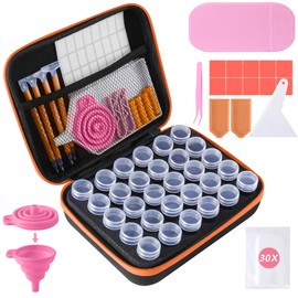 LYMUSUMI 30 Slots Diamond Art Storage Containers for Adults Portable Bead Storage Boxes for Diamond Painting Accessories and Tools（Orange）
