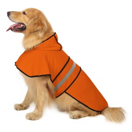 HDE Dog Raincoat Jacket Reflective Adjustable Hooded Pet Poncho Rain Coat with Leash Hole for Small to X-Large Dogs Safety Orange - XL