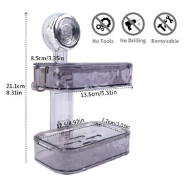 VirtuGro Soap Dish Soap Holder Soap Basket Made of Plastic Soap Dish No Drilling Soap Dish Shower Double Soap Dish Wall Mounted for Bathroom Kitchen with Drain Transparent Grey