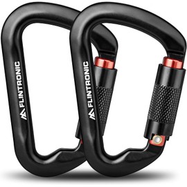 flintronic Carabiner with Screw Cap, 2 Pieces 30KN Carabiner Hook Screw Cap, Carabiner with 3000 kg Load Capacity, Heavy Duty, for Hammocks, Camping, Hiking, Backpack (Black)