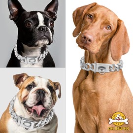 19 mm Wide Stainless Steel Dog Collar Metal Dog Collar Dog Chain Collar Pet Training Walking Collar (Silver, 60 cm)
