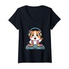 Womens Dj Hamster On Decks Spinning Fun Beats V-Neck T-Shirt
