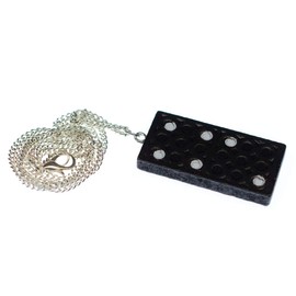 Miniblings Domino Necklace Domino Stone Game Numbers 45 cm Wood Black Handmade Fashion Jewellery Link Chain Silver-Plated, Wood