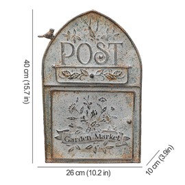 BIG FORTUNE Wall Mount Mailbox for House Outside Vintage Metal Door Mailbox Antique Style Nostalgic Charm Home Decor Garden Vintage English Cottage Decor Gray