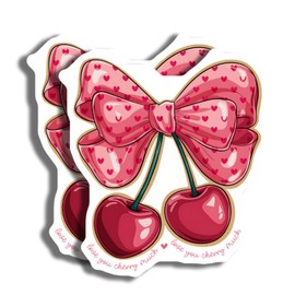 Cherry Bow Magnets - Cute Heart Bow Cherry Desire - Decorative Magnet Set - Home Kitchen Decor - 2 Pack - Made in USA - PLDFMAG4836
