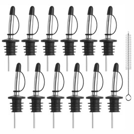 ZPUFAW 12 Pieces Bottle Pourer Spirit with Cleaning Brush Pourer for Oil Bottles 304 Stainless Steel Bar Accessories
