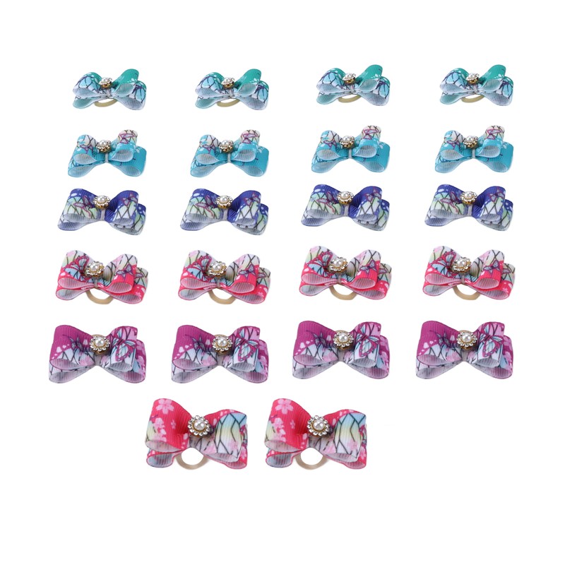 22pcs Pet Bowknot Rubber Bands Cute Colorful Dog Grooming Hair