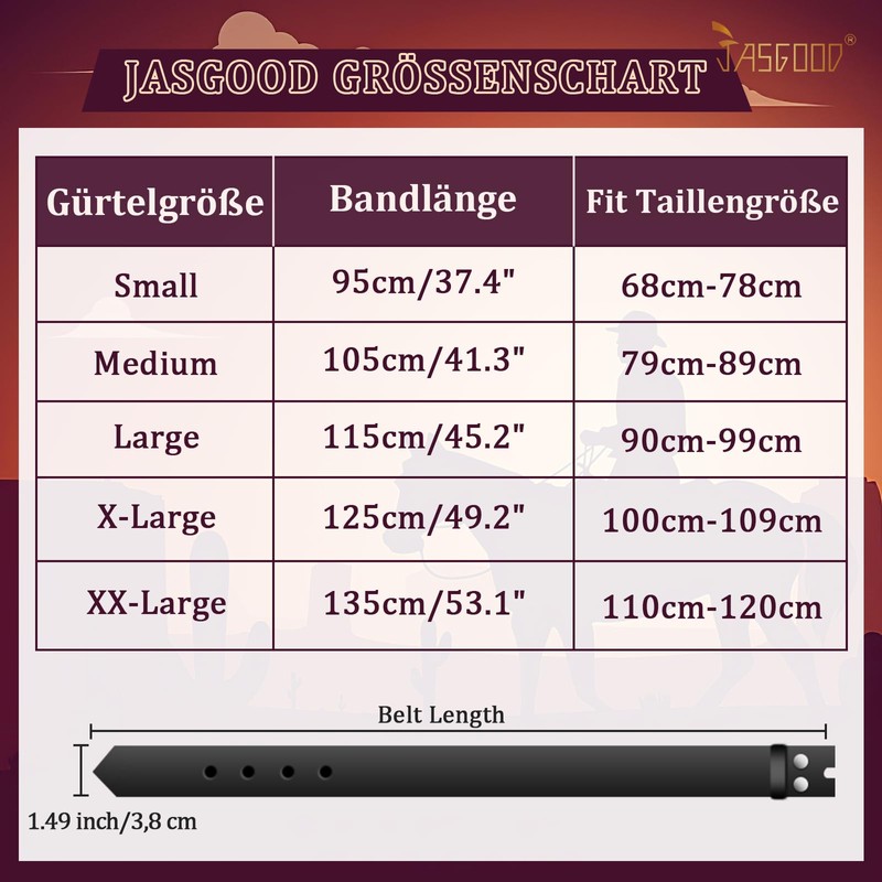 JasGood Western Leather Men's Belt (without Buckle), 3.8 cm Width,