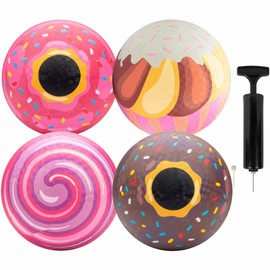 SCS Direct Gaga Dessert Themed Playground Balls (4pk)(8.5 inches) w Air Pump- Durable Grip Rubber Pack for Recess Dodgeball, Kickball, Gagaball Play & School -Fun Kids Summer Camp Outdoor Toys &Gifts
