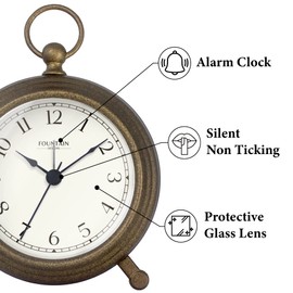 FOUNTAIN DESIGNS Jensen Pocket Watch Alarm Clock - Silent Non Ticking, Modern Farmhouse Style, Wall & Mantel 2 in 1 Clock, Desk & Shelf Clock, Antique Bronze Finish, 5.4"(H) x 4.5"(W)