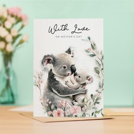 Postcard Prints - Mother's Day Card with Cute Koala Illustration for Wildlife Lovers - Pretty Mum Card - Large 5x7 Inch - White - 1 Card