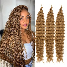 Orientfashion 30 Inch Human Braiding Hair for Boho Braids, Deep Wave Bulk Knotless Braids Curly Bohemian Water Wave Braiding(#27, (3 No Weft Bundles/Pack))