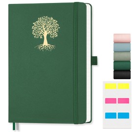 EMSHOI B5 Notebook Lined - 100gsm Hardcover Leather Journal with Sticky Notes, 96 Numbered Pages College Ruled Notebook for Women Men Work School Writing Journaling, 19 X 25 cm - Dark Green