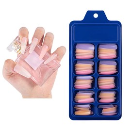 Amni 100 x Natural Look False Nail Tips 10 Sizes Matte Full Cover Long Stiletto/Pointy Fake Nails Art Manicure UK (MUTI PEACH NAILS)