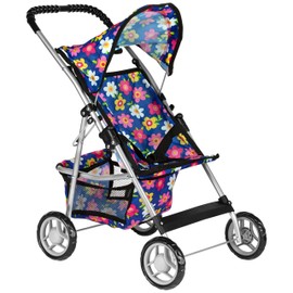 Baby Doll Stroller Gift for Kids, Toy Doll Stroller with Adjustable Canopy & Storage Basket Push Baby Stroller for Dolls Foldable Stroller for Pretend Play