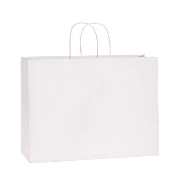 BagDream 100Pcs 16x6x12 Inches Kraft Paper Bags with Handles Bulk Gift Bags Shopping Bags for Grocery, Merchandise, Party, 100% Recyclable Large White Paper Bags