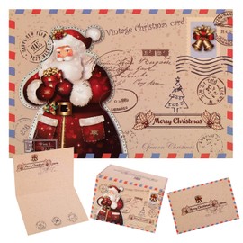 Gukasxi 10 Set Christmas Cards, Vintage Christmas Greeting Cards with Envelopes, Classic Santa Claus Holiday Greeting Cards, Xmas Cards with Blank Inside for Christmas Holiday New Year