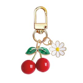 nocoeed Cute Cherry Keychain Bag Charm for Women, Kawaii Cherry Daisy Flower Purse Charm for Girls, Fruit Key Chains Accessories (Solid Red)