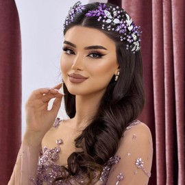 HONGMEI Bridal Headpiecees for Wedding Hair Accessories for Brides Rhinestone Wedding Headband for Women and Girls (Purple)