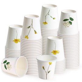 WRAPAHOLIC 3oz Paper Cups - 100 Pack Disposable Bathroom Cups with Wildflower Design, Small Mouthwash Cup for Toothbrush Rinse, Home Bathroom, Picnic, BBQ, Travel and Party