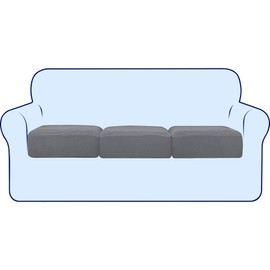 SUBRTEX Stretch Couch Cushion Covers Soft Sofa Seat Slipcover for 1-2-3 Seaters Replacement with Elastic Bottom(Light Gray,3 Packs)
