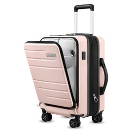 LUGGEX Carry On Luggage 22x14x9 Airline Approved, Expandable Polycarbonate Suitcase with Front Pocket and USB Port (Pink, 20 Inch, 35L)