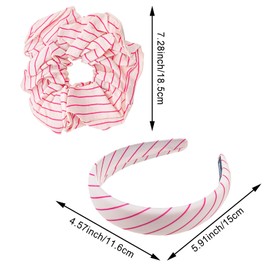 Arvintas 2 Pack Pink Large Hair Ties and Skincare Headbands, No Damage Giant Satin Scrunchies for Sleeping Big Hair Scrunchies for Women Girl (Stripe)