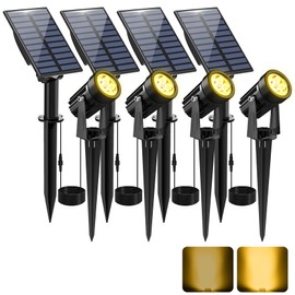 CREPOW Solar Spot Lights Outdoor, Solar Landscape Spotlights IP65 Waterproof 9.8ft Cable, Auto On/Off Outdoor Wall Lights for Garden Yard Driveway Porch Walkway Pool (1-in-1 3000K Warm White 4 Pack)