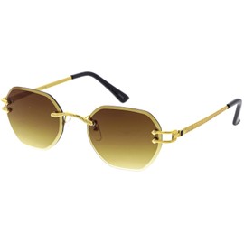 zeroUV - Luxe Bevelled Gradient Lens Small Rimless Geometric Sunglasses D215 (Gold/Amber)