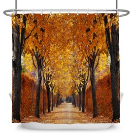 OFILA Fall Shower Curtain for Bathroom Autumn Orange Forest Pathway Leaves Rustic Nature Season Aesthetic Shower Curtains Waterproof Polyester Fabric Decorative 71×71 Inch