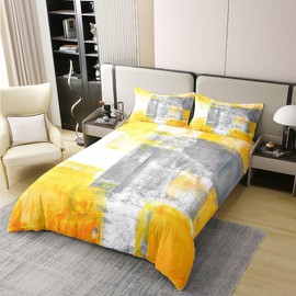 100% Washed Cotton Yellow Watercolor Duvet Cover,Tie Dye Bedding Set for Men Women,Abstract Art Comforter Cover Single,Graffiti Ombre Bed Sets with 1 Pillow Bedroom Decor