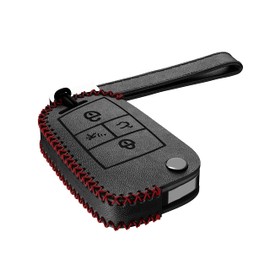 Ragirno Funda para Llave de Piel con Correa Compatible con Volkswagen VW Jetta, Vento, Passat, Beetle, Tiguan Polo, Golf y Seat Ibiza con 4 Botones. Protector para Llaves de Auto. Key Fob Cover