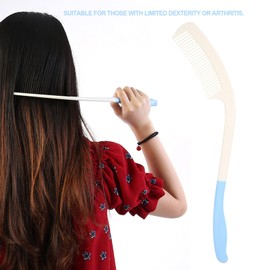 Long Reach Handled Comb, Long Reach Handled Comb and Hair Brush Set, Anti Slip Ergonomic Long Brush Assisted Shower Hair for Elderly and Hand Disabled People, Not Need to Lift