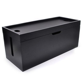 15 inch Bamboo Large Cable Management Box, Cable Box Organizer Cord Box Hider - Power Strip Box Hider Cable Storage Box for Office, TV Wires, Desk Cord Organizer, No Assembley Required, Bamboo (Black)