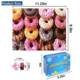 LELEMON 100 Pieces Donut Jigsaw Puzzle for Kids Ages 4-8 Sweet Colorful Donut Jigsaw Puzzles in a Metal Box Children Boys Girls Learning Educational Puzzles Toys