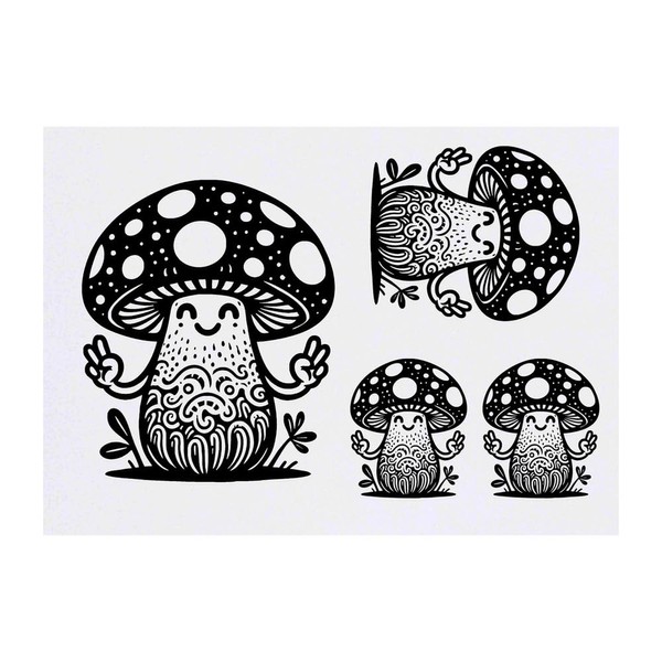 4 x 'Meditating Toadstool' Temporary Tattoos - Water Resistant, Skin-Safe,