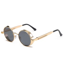 FREESE Round Sunglasses, Round Sunglasses, Designers, Fashion Glasses, UV Protection, Stylish, Men's, black/gold frame