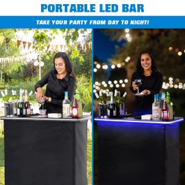 GoBar Portable Bar Table with Multi-Color LED Lights - Mobile Bartender Station for Events - Includes Carrying Case