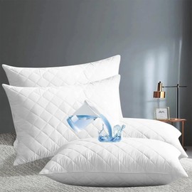 Set of 2 Waterproof Pillow Protector, JOMWEN Quilted Zipped, Ultra-Soft & Machine Washable Pillow Protectors, Breathable Hypoallergenic and Noiseless, Comfortable, White (2, 50cm x 75cm)