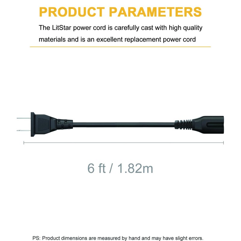 Universal 2-Prong AC Power Cord to 2-Slot Mini Fridge Replacement