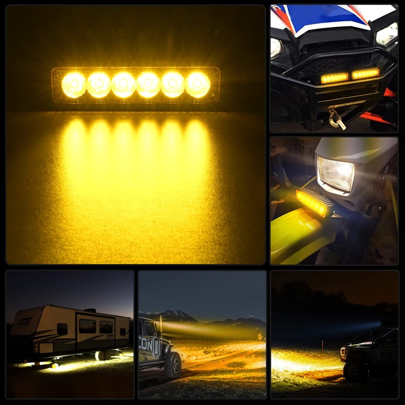 Nilight 6 inch Amber LED Light Bar 2PCS 18W Spot