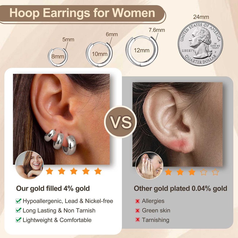 FIOROYAL 3 Pairs Gold Earrings for Women - Chunky and