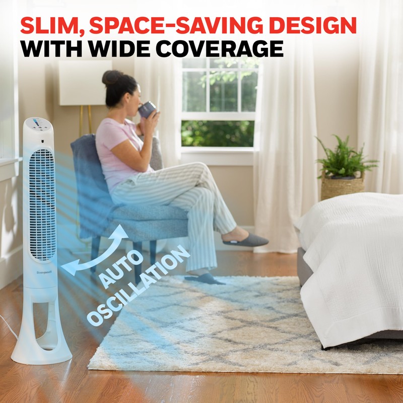 Honeywell QuietSet Whole Room Oscillating Tower Fan with Remote, White,