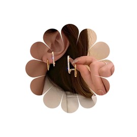 Allereyae Vintage Crystal Bar Stud Earrings Crystal Earrings Rhinestone Bar Earrings Gold C Shape Stud Earrings for Women