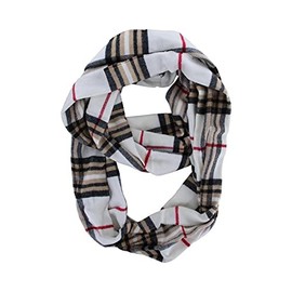 Unisex Women's Stylish Plaids & Check Cashmere Winter Infinity Cowl Scarf, White, Regulars