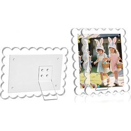 3 PACK 4 x 6 Picture Frame，Acrylic Clear Scalloped Photo Frame with Magnetic Holder for Vertical and Horizontal, Magnetic Picture Frames for Refrigerator and Desktop Display
