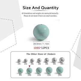 ECOFT Lead Free Fishing Sinkers and Weights Coated Egg Sinkers Cannonball Sinkers Assorted Sizes 10g-200g in Bag and Fishing Weights Sinkers Assortment Box Drop Shot for Saltwater Freshwater