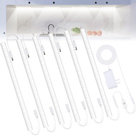 6PCS x 12 inch LED Under Cabinet Lighting 6500K, Dimmable Under Counter Lights for Kitchen, Shelf, Workbench, Cupboard Lighting, Plug-in Under Cabinet Lights with Memory Function, Cold White
