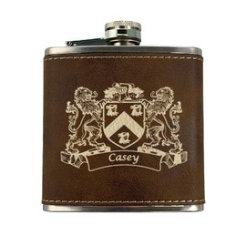 Casey Irish Coat of Arms Leather Flask - Rustic Brown