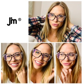 JM Blue Light Filter Glasses Women Men Oversized Large Square Computer Glasses Blue Light Filter Anti-Glare, Grey Tortoise, L